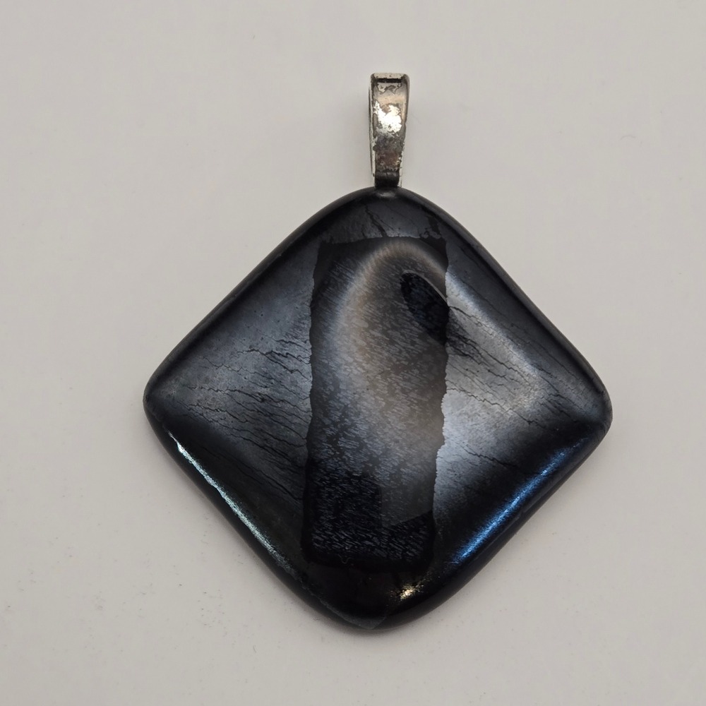 Artisan Glass Pendant Fused Dichroic Black Silver Modern Art Artistic Jewelry Pc